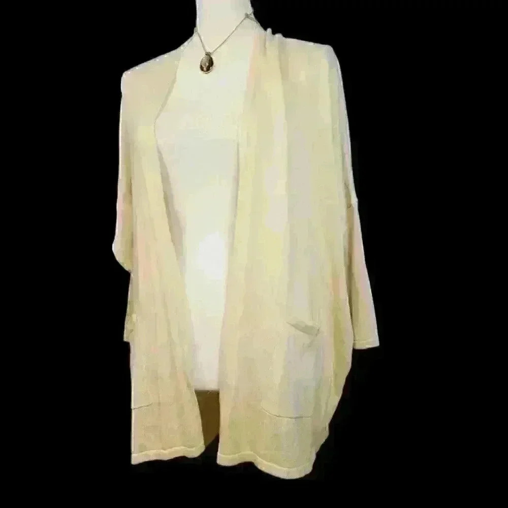 METAPHOR Womans IVORY TAN Open TUNIC Cardigan Sweater Shrug top size Lg